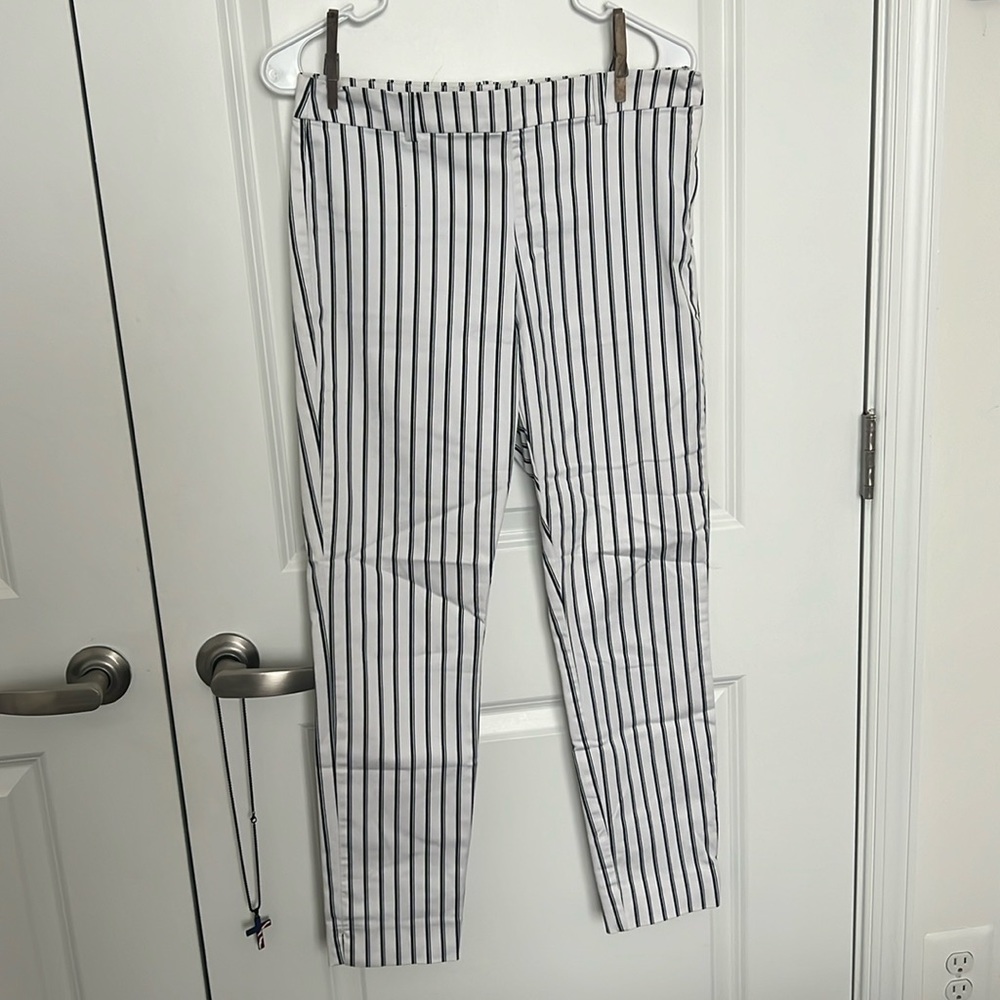 Blue and white striped slacks
